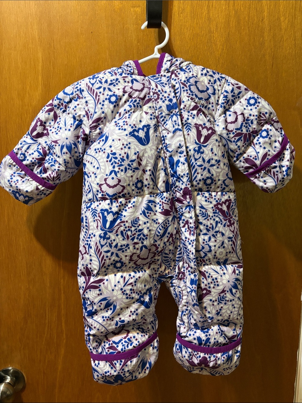 Columbia White Snowsuit with Blue & Purple Floral Print